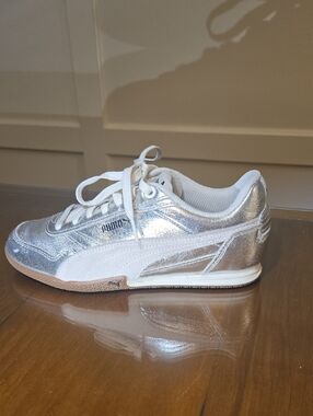 Puma Kids Silver and White Metallic Lace-Up Sneakers